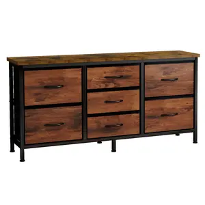7-Drawer TV Stand Dresser with Metal Frame, Wide Fabric Storage Cabinet for Living Room & Bedroom, Entertainment Center with Adjustable Feet, Modern Farmhouse Media Console, 47.2 Inch