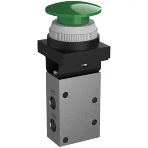 SMC Pneumatics Push Button Mushroom 3-Way 3-Port Mechanical Valve - 0.38 CV Rate, 1/4" NPT Inlet, Model NVM430-N01-30G