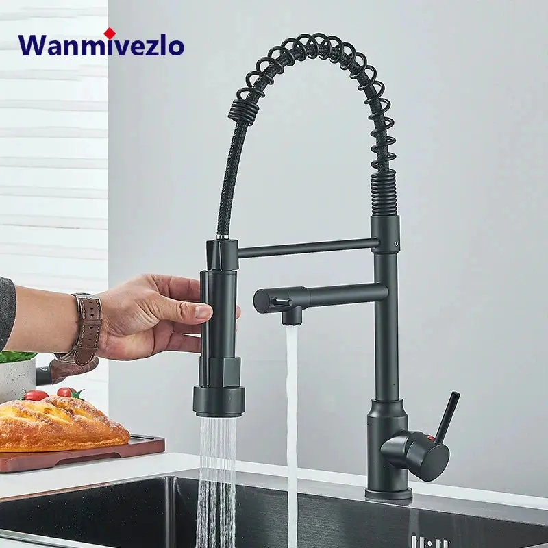 Black Kitchen Faucet with Pull-Down Sprayer – Dual Mode, High Arc Design