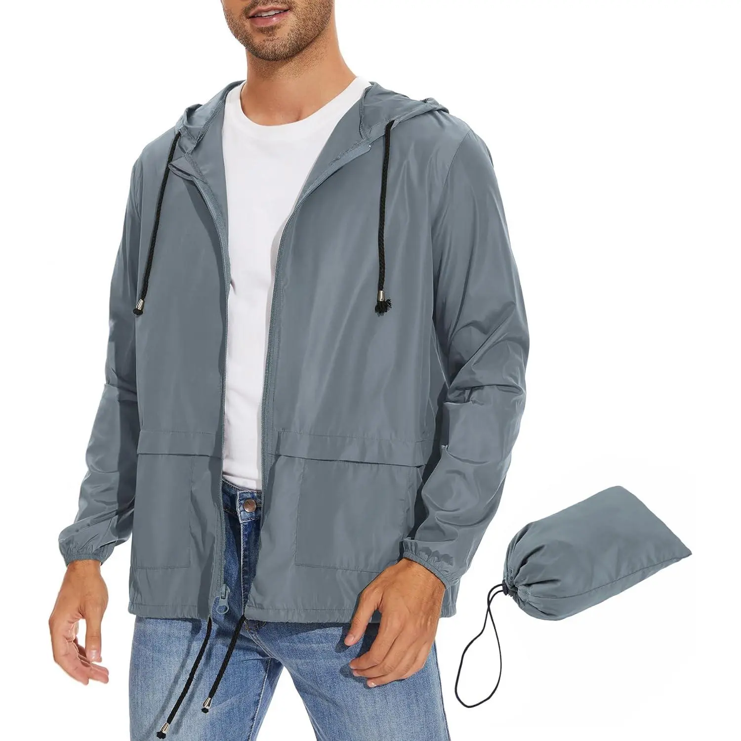 Zando Packable Mens Rain Jacket Lightweight Raincoat Waterproof with Hood Outdoor Windbreaker Jacket Travel Rain Jackets