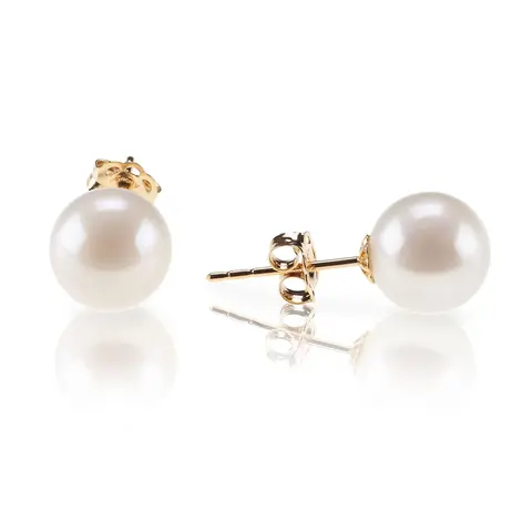 PAVOI 18K Gold Plated Sterling Silver Round Stud White Simulated Shell Pearl Earrings for Women