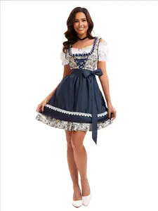 Women's Dirndl Dress for Beer Festival and Carnival, Fitted Print Dress with Apron, All Seasons Wear, Perfect for Festive Events