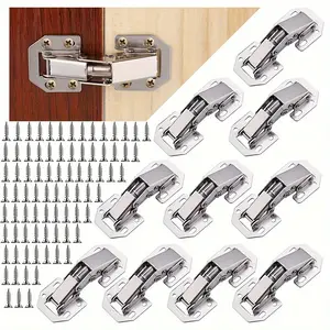12-Piece Hidden Cabinet Hinges Set, Frameless Kitchen Door Hardware, Surface Mount Screw-In Design, Standard Spring Hinge for Cabinets