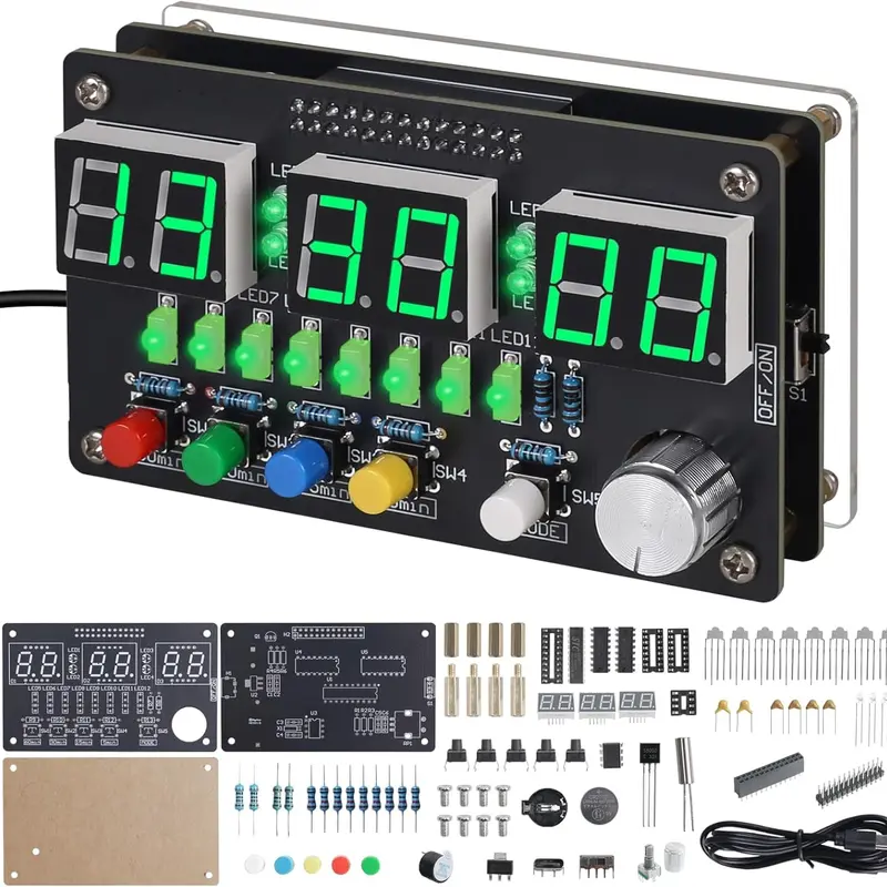 Soldering Practice Kit,6 Bits Digital Alarm Clock Soldering Projects  with Colorful Lighting, DIY Countdow/up 24-Hour for Student School Education and Adult Home Office Use Multifunctional Clock