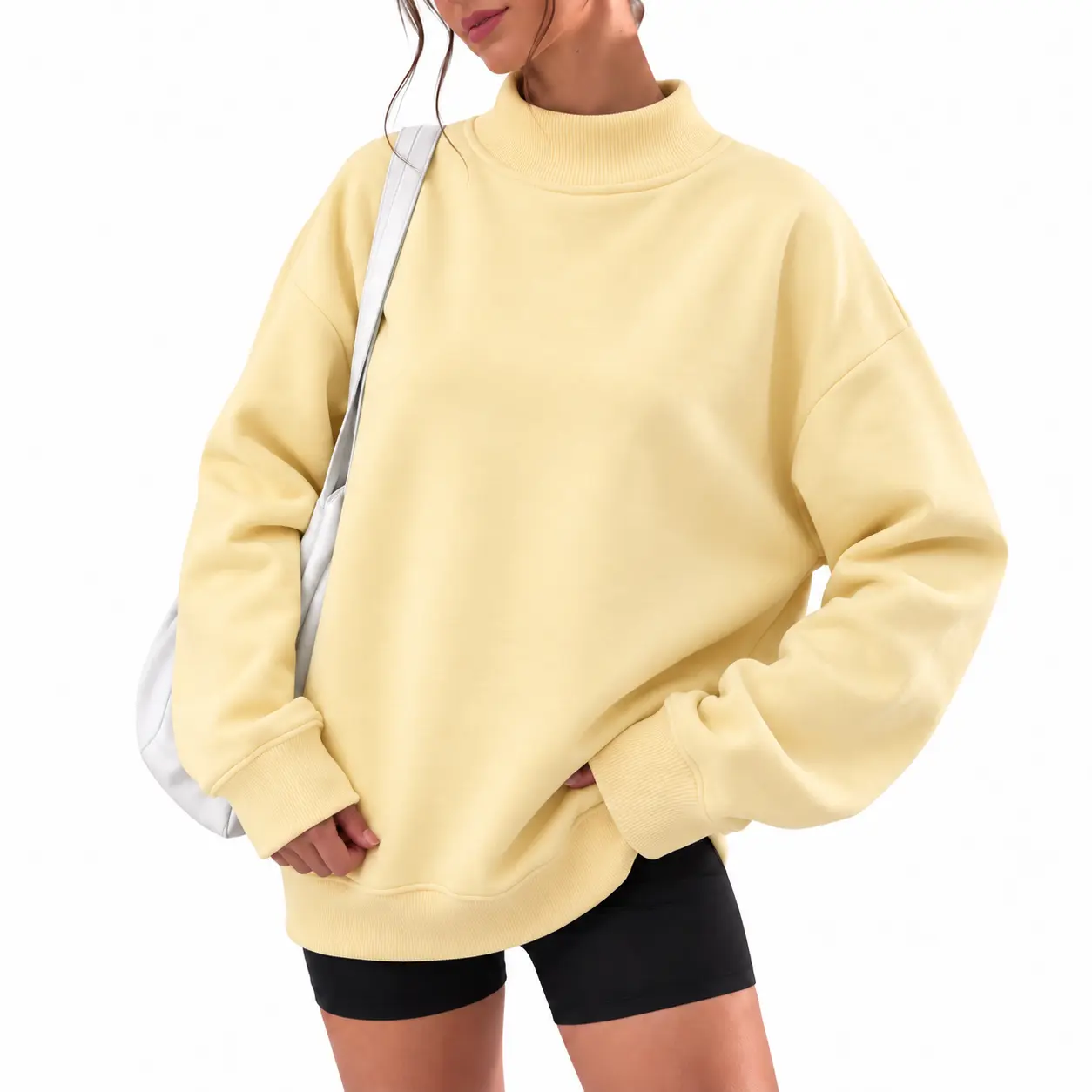 Imily Bela Women's Oversized Mock Neck Sweatshirt Long Sleeve Drop Shoulder Pullover Tops Casual Loose Fit Ribbed Trim Sweatshirts for Fall Winter Hoodie