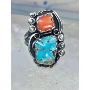 Navajo ring Turquoise Coral size 7 sterling silver women
