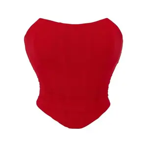 Fashion Ruched Mesh Corset Top, Abdominal Control Tie Shapewear, Women's Underwear and Shapewear Casual Red Womenswear Knitting