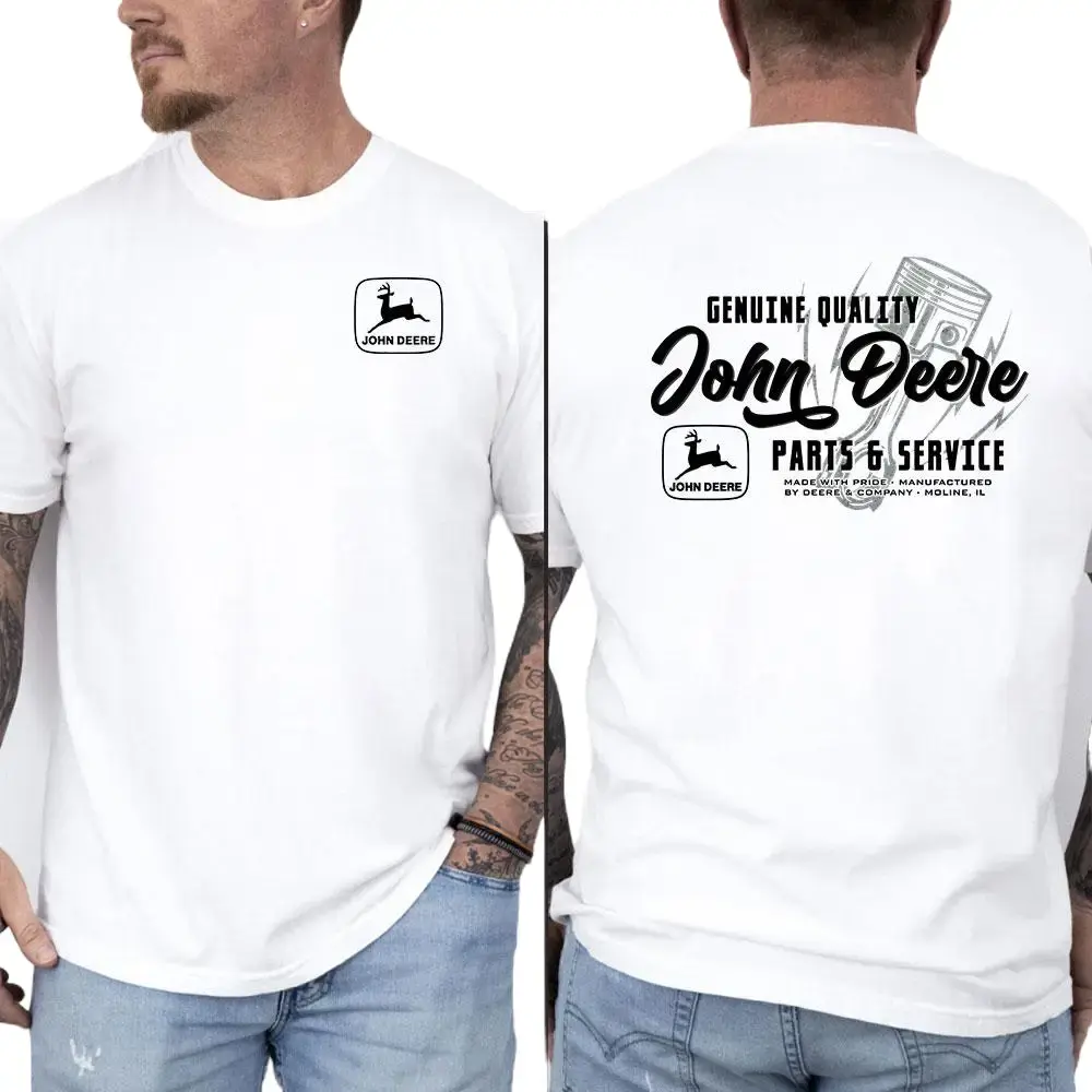 Men's John Deere Parts & Service Short-Sleeve Round Neck Cotton T-Shirt - 100% Made In USA, Soft Fabric, Classic Vintage Workwear Style, Genuine Menswear Quality Tshirt Embroidered Grey