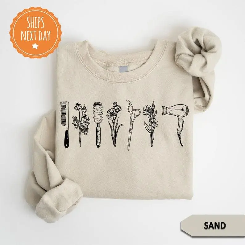 Minimalist Hairstylist Sweatshirt  Wildflower Hairdresser Hoodie -Hair Therapist - Hairstylist Gift - Cosmetology Sweatshirt Hairdresser