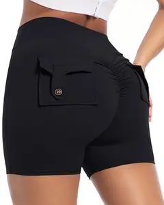 Women Pocket Shorts 3"/4.5" Scrunch Butt Workout Cargo Shorts V Waist Yoga Booty Lifting Gym Bottom
