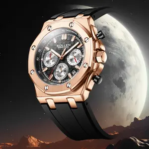SOLLEN 712 Men's Sports Chronograph Watch Large Dial Multi-Function Quartz with Date Display Luminous Waterproof Durable Silicone Strap Trendy Gift for Boyfriend Husband or Dad Perfect for Birthday Valentine’s Day Father’s Day or Wedding