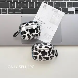 Fashionable Black Cow Texture Transparent Tetragonum Protective Earphone Case Cover Headphone Accessories Suitable for AirPods Pro3 Pro2 1 2 3 4 Pro Protection Headset