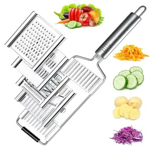 Stainless Steel 4-in-1 Multi-Purpose Vegetable Slicer.Upgraded Edition with 4 Adjustable Blades for Cheese, Chocolate, Garlic, Vegetables, and Fruit. Stainless steel construction for easy cleaning. Ideal lifesaver for busy cooks. Perfect kitchen helper.