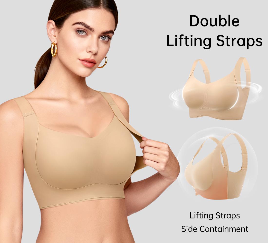 REALWILL Women Wireless Push Up Jelly Bra Supportive Seamless Bras for Women Double-Layer Lifting Straps Full Coverage Comfortable No Underwire T-Shirt Padded Bras Vneck Everyday Bras Springtok Valentine's Day