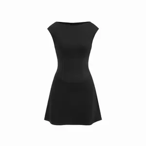 Cider Boat Neck Corset A-line Mini Dress