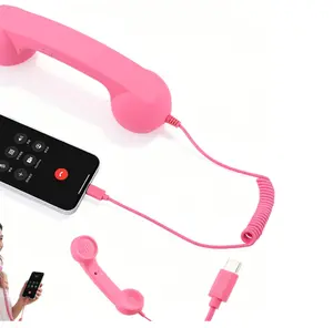 Retro Phone Handset,2026 New Retro Style Type-C Phone Handsets,Cell Phone Receiver with Microphone & Speaker,Type-C Retro Telephone Wired Handset for Mobile Phones,Vintage Landline for iPhone(Pink)