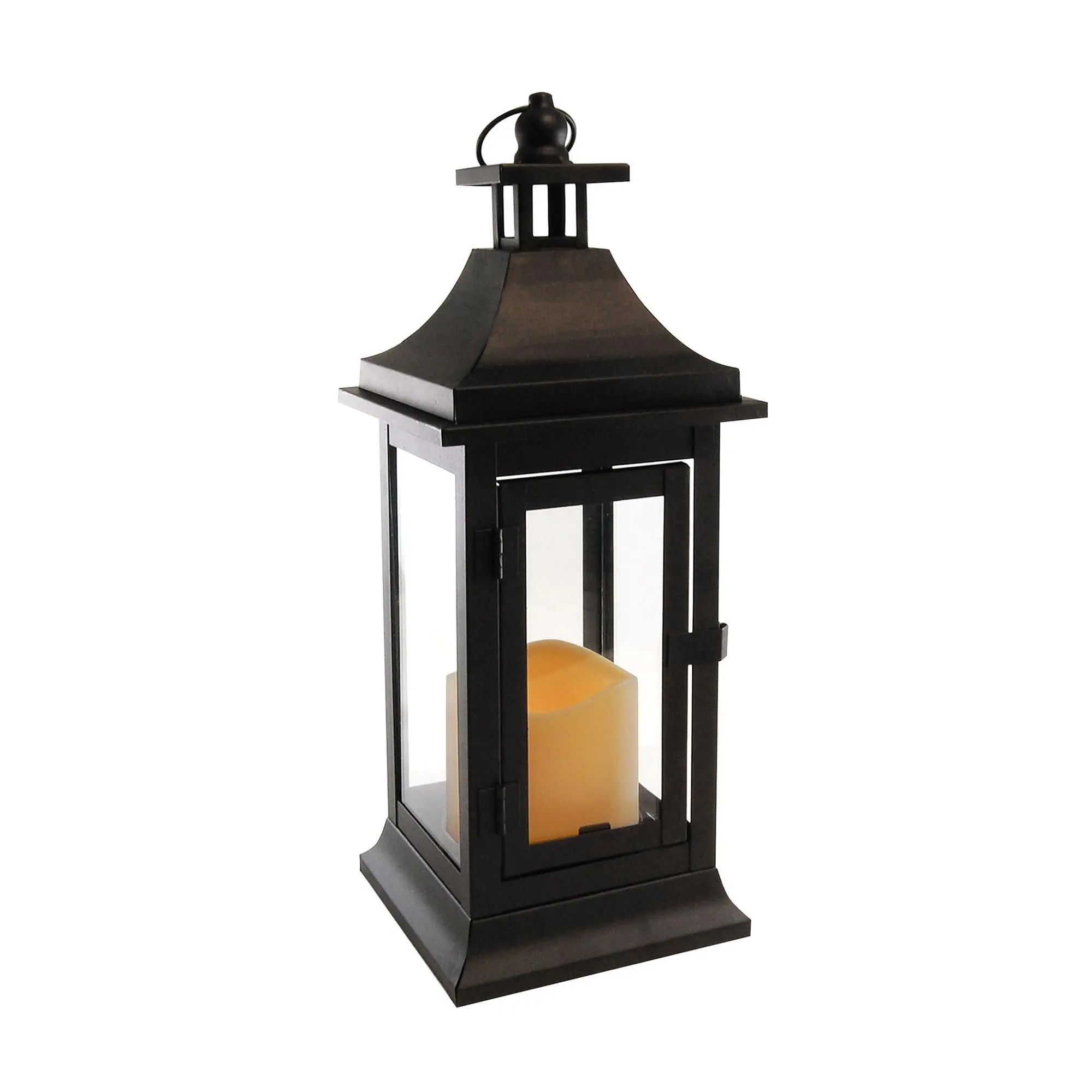 LumaBase Classic Small Black Metal Lantern withLED Candle