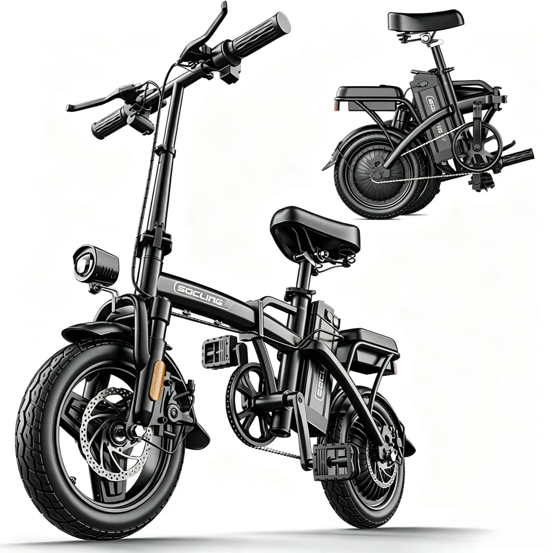 Portable Folding Electric Bike - 1000W Peak Power, 48V Battery, 14" Fat Tires, 19MPH Commuter E-Bike with Dual Disc Brakes