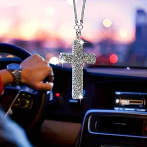 Sparkling Crystal Cross Car Ornament, Perfect Car Interior Accessory, Elegant Design, Durable Material, Ideal Gift for Drivers & Auto Enthusiasts, Car Interior Ornaments