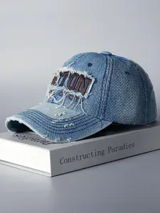 Letter Embroidering & Raw Trim Design Classic Baseball Cap, Letter Embroidered Hat, Casual Versatile Soft Top Hat for Men and Women, Fashion Accessories for Daily Wear