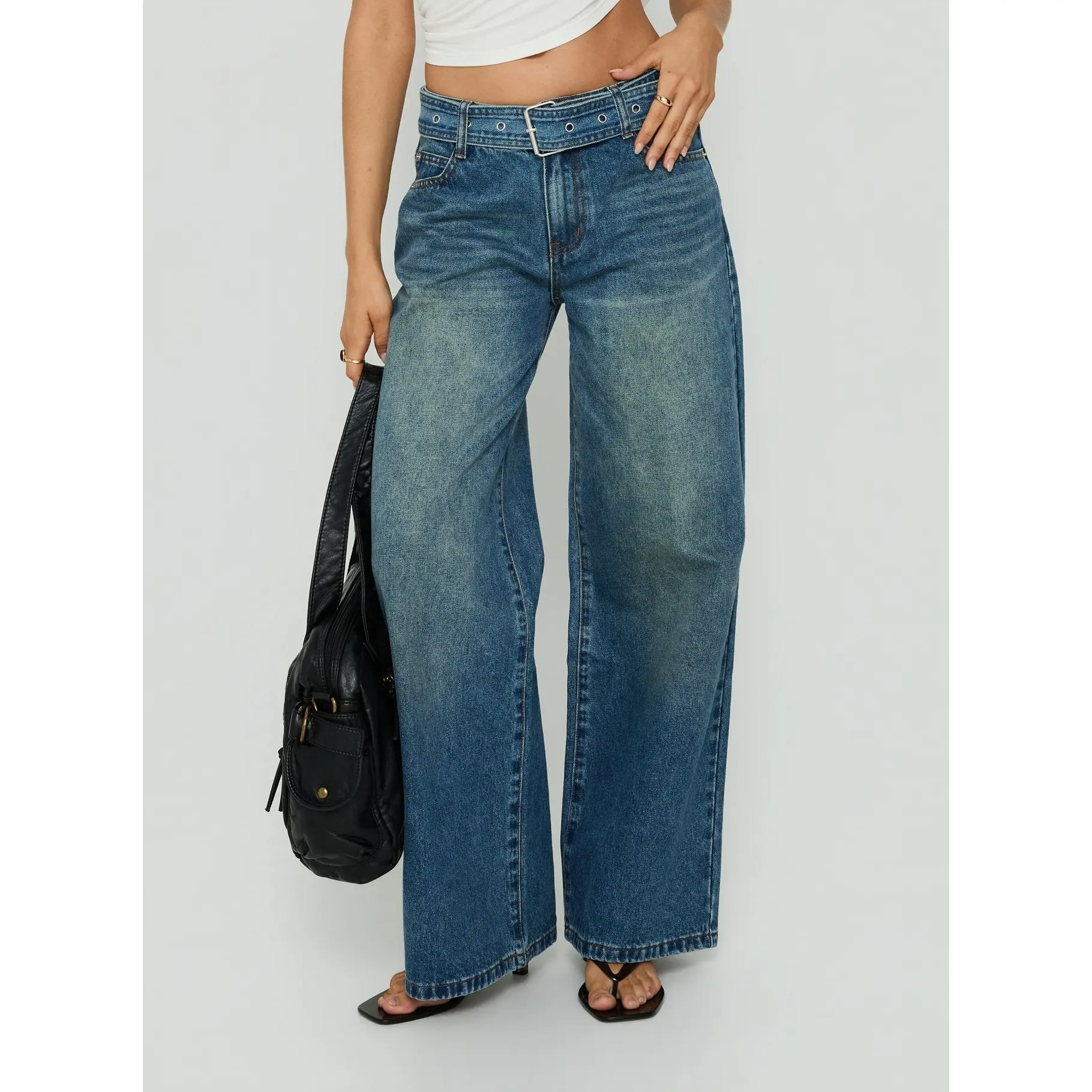 Charlotta Low Rise Super Baggy Jeans Mid Blue