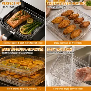 Stainless Steel Air Fryer Rack, 3 Counts Square 3-tier Stackable Rack, Multi-tier Dehydration Rack, Air Fryer Accessories, Air Fryer Accessory Set