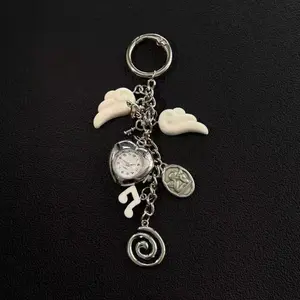 Angel Wing Heart Vintage Pocket Watch Keychain, Cute Music Note Bag Pendant, Backpack Hanging Ornament, Romantic Sweet Decor Accessories for Bags & Keys, Ideal Gift for Friends & Lovers