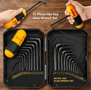 31-Piece Hex Key Allen Wrench Set, SAE & Metric Dual Size Hex Keys, Metric 0.7mm–10mm, SAE 0.028"–3/8", Heat-Treated Steel, Long & Short Arm Design, High Leverage Torque Handle with Organized Storage Case
