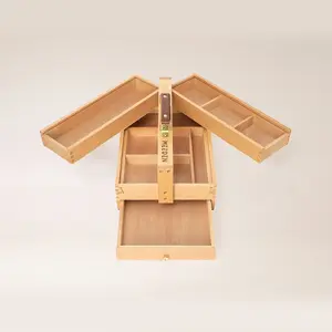 MEEDEN Artist Supply Storage Box - Portable Foldable Multi-Function Beech Wood Artist Tool & Brush Storage Box with Compartments & Drawer for Pastels, Pencils, Pens, Markers, Brushes