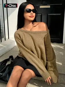 Women's Solid Raglan Sleeve Boat Neck Sweater, Casual Long Sleeve Jumper for Fall & Winter, Fashion Ladies' Knitwear for Daily Wear