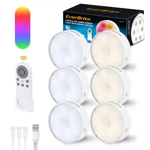 #JumpstartSale EverBrite Puck Lights with Remote, Rechargeable 2000mAh Linked Sensor Under Cabinet Lights, Two Group Control, 10 RGB Colors Closet Lights, Dimmable Cabinet Lights for Kitchen, Bedroom (6-Pack)