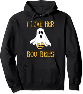 I Love Her Boo Bees Funny Couple Matching Halloween Costumer Pullover Hoodie - Brayanner Shop 32B09DYNC146