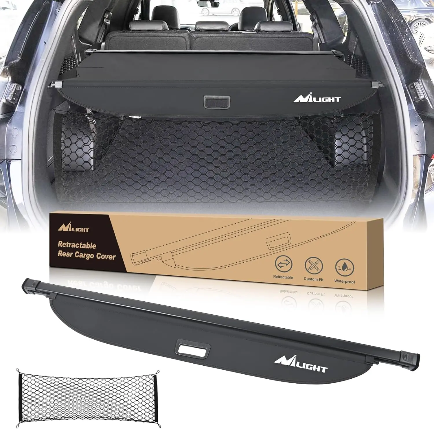 Nilight Custom Fit Retractable Trunk Cargo Cover for Hyundai Santa Fe 2019-2023, Rear Security Shade with Trunk Storage Net, Prevents Luggage Sliding, Enhances Privacy, Car Accessories