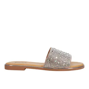 Corkys Womens Pizzazz Rhinestone Slide Flat Casual Sandals Casual - Silver