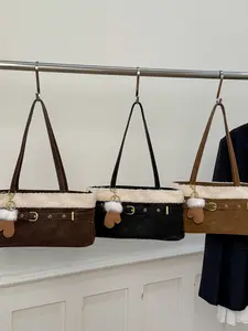 Fashion Vintage Single Shoulder Bag, Small Batch Large Capacity Patchwork Faux Fur Handbag, New Commuter Chic Lamb Fur Underarm Bag