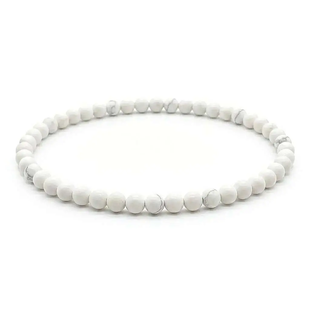 4mm White Howlite Beaded Bracelet — Calming Crystal for Anxiety Relief