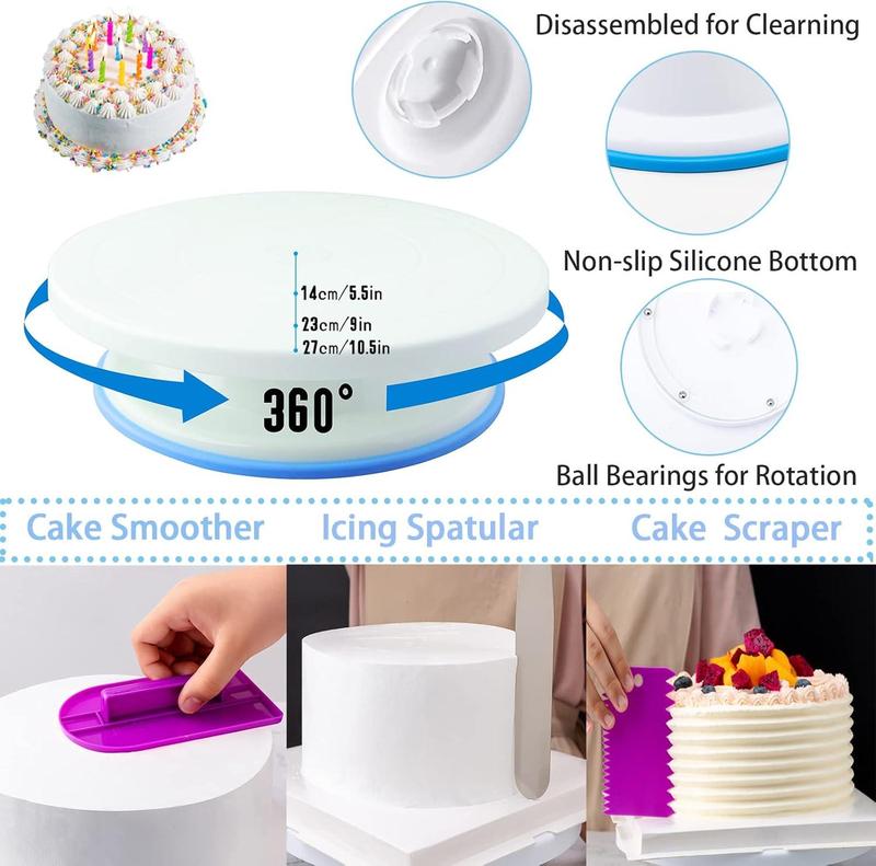 356Pcs Home Cake Decorating Kit Complete Baking Tools With Non Slip Turntable Icing Tips Beginner Must Have Multi Scene Decoration Essential