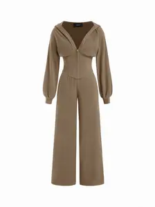Women’s Hooded Zip Up Jumpsuit – Cinched Waist Casual Athleisure Outfit