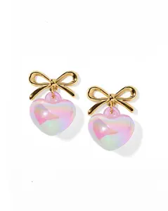 LINNY CO Ruthie Bow and Heart Earring - Purple, Elegant Design, Ideal for Everyday Wear