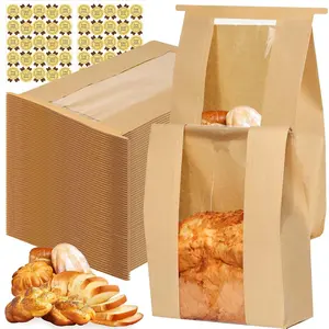 Bread Bags with Tin Tie Tab Lock, 70 Pack Large Kraft Paper Sour Dough Bag for Homemade Bread Sourdough Storage for Treat Packaging Storage Gift Giving with 75 Pcs Seal Sticker