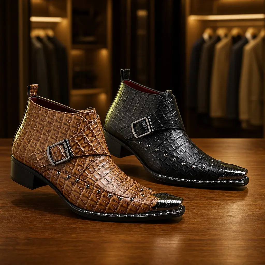 Men’s High-End Dress Footwear - Classic Buckle Design, Non-Slip, Comfortable, Elegant Cuban Style, Polyurethane (PU) Construction, Versatile for Office, Casual Occasions, Party