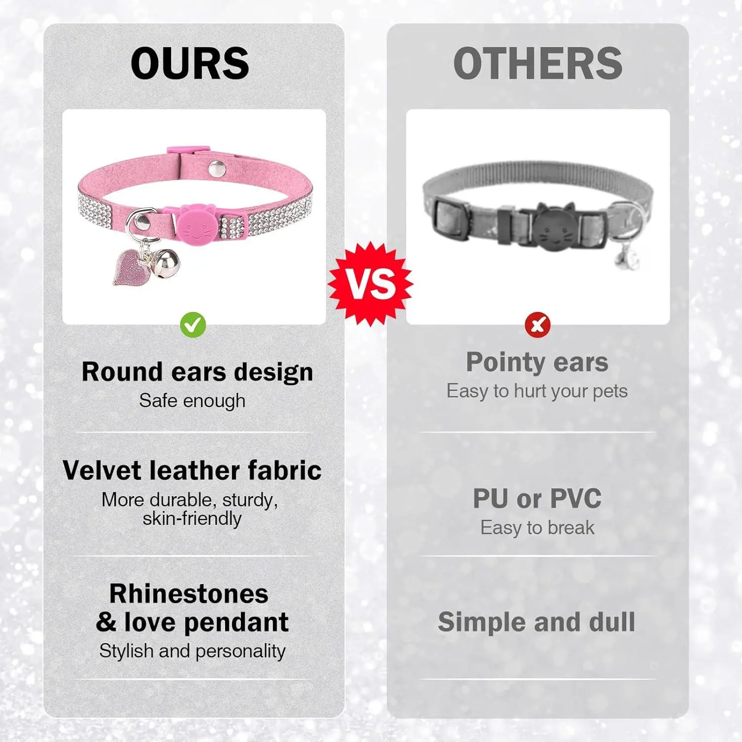 Rhinestone Cat Collar Breakaway with Bell, Diamond Cat Collar with Safety Buckle Quick Release for Girl Boy Kitten Pets Puppy,Cute Soft Female Male Cat Collars,Valentine's Day Pink 8-12" Rhinestone Cat Collar Breakaway with Bell, Diamond Cat Collar with Safety Buckle Quick Release for Girl Boy Kitten Pets Puppy,Cute Soft Female Male Cat Collars,Valentine's Day Pink 8-12"