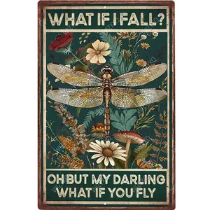 POPPY Funny Metal Signs Dragonfly What If I Fall Oh But My Darling What If You Fly Vintage Tin Sign Retro Hippie Room Wall Decor for Home Bedroom 8×12 Inches