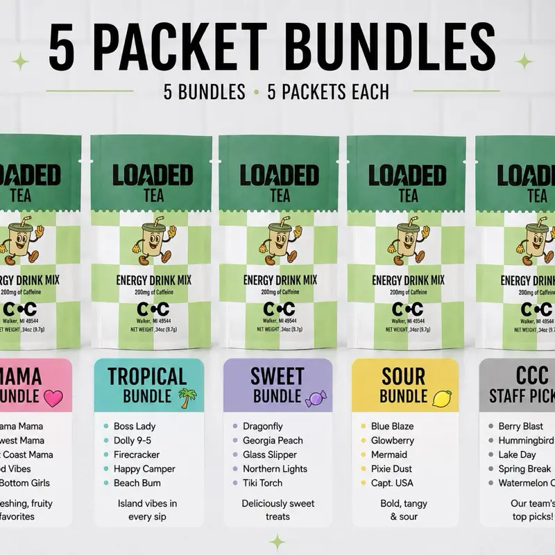 5 pack Loaded Tea Bundle | Five Packets-5 Bundles | Sugar Free Caffeinated Beverage Powder | Easy to Prepare | On-the-Go