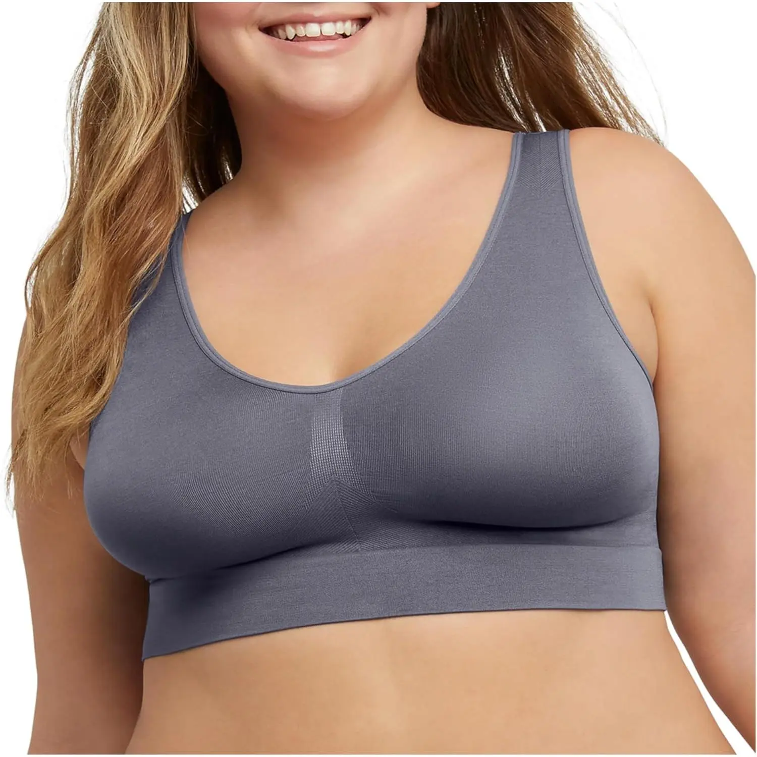 Women's Seamless Bralette - Basic Minimalist Casual Strapless Pullover, Wireless Padded, Light Support, Moisture-Wicking Fabric, Just My Size Fit, Straps, Soft Flexible Stretch, Lightly Lined, Plain, Machine Washable