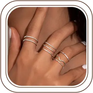 8 count 1mm Stainless Steel Rings for Women Men Fashion Plain Band Knuckle Stacking Midi Thumb Dainty Thin Rings Set Size 5-10   Tone