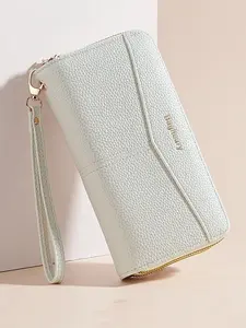 Women's Long Patchwork Wallet with Zipper - Multiple Card Slots & Phone Case, Handheld Coin Purse with Wristlet