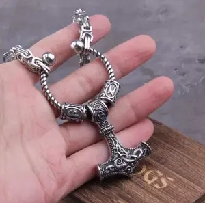 NORSET Solid Viking Necklace, Thor's Hammer, Mjolnir Scandinavian, Nordic Necklace, Stainless Steel