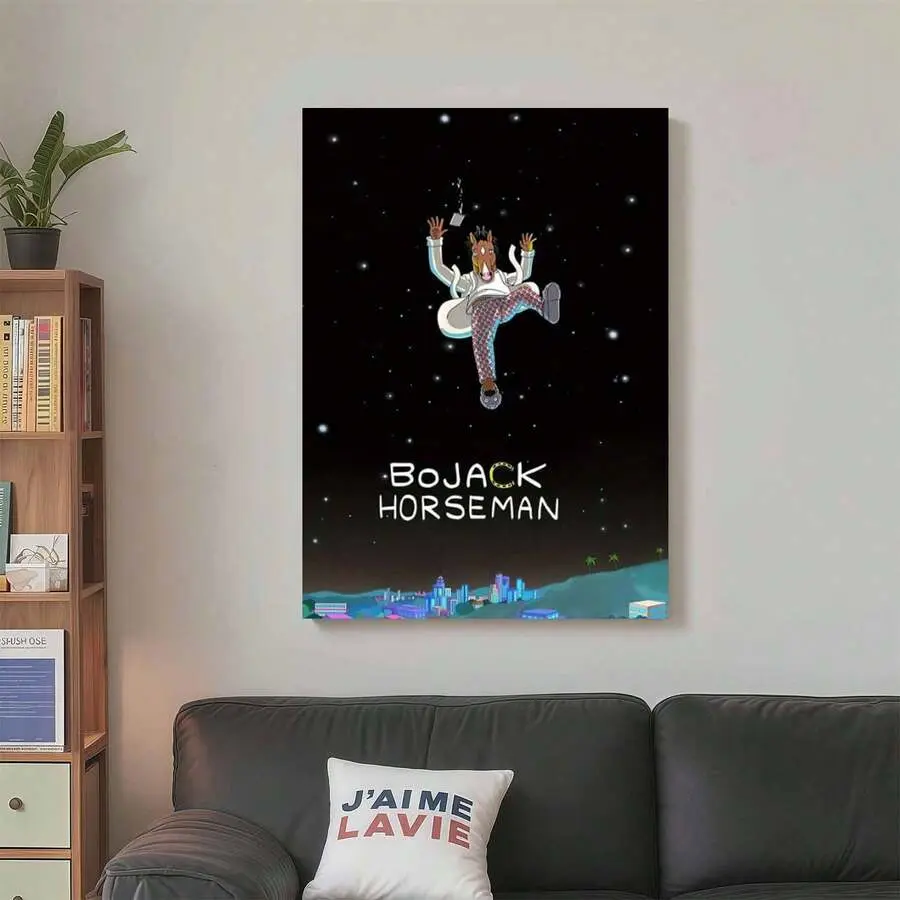 Framed Canvas Poster Print Wall Art 1pc BoJack Horseman  Canvas Art Print - Classic Retro Art Deco Style Poster For Home Office, Living Room, Bedroom, Bathroom, Restaurants - Indoor Portrait Orientation Letter Print Wall Hanging Decor