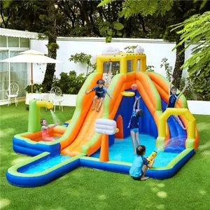 Yaheetech 10-in-1 Inflatable Water Slide Combo, Rainbow & Clouds Style with 2 Pools, Large Climbing Wall & Tunnel, Double Lane Slide for Kids Aged 3-10, Includes Storage Bag & 650W Blower